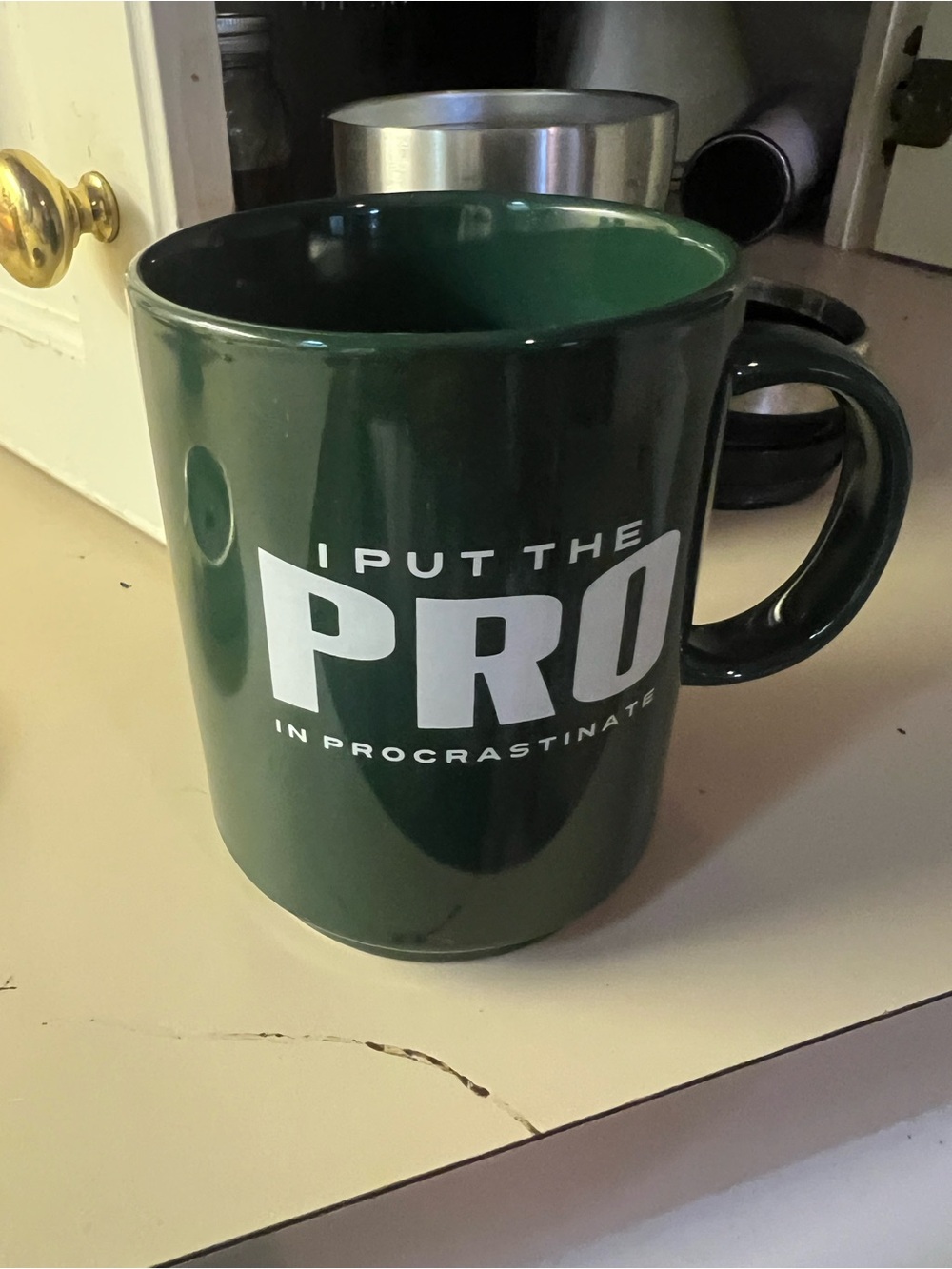 Green 'I Put The Pro in Procrastinate' Ceramic Coffee Mug